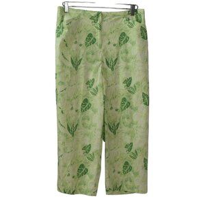 Talbots Stretch Cropped Pants Womens 14 Tropical Leaf Print Green Lightweight